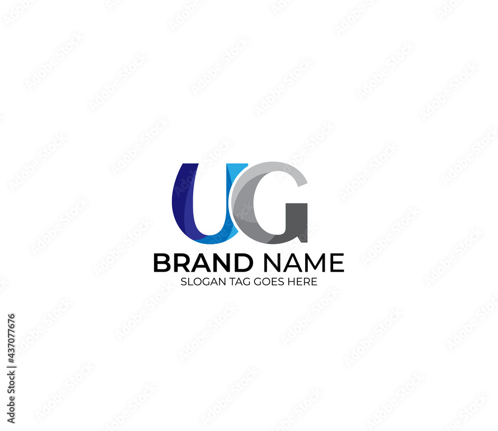 Modern UG Alphabet Blue Or Gray Colors Company Based Logo Design Concept