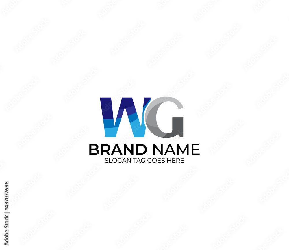 Modern WG Alphabet Blue Or Gray Colors Company Based Logo Design Concept