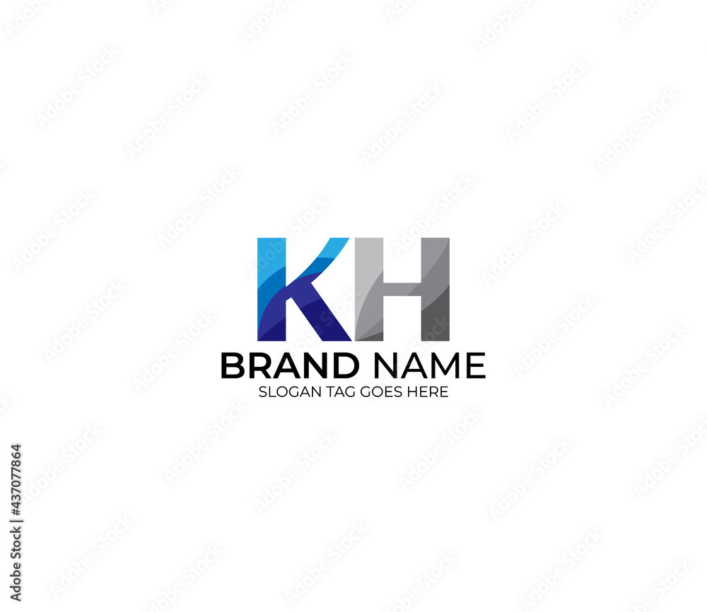 Modern KH Alphabet Blue Or Gray Colors Company Based Logo Design Concept