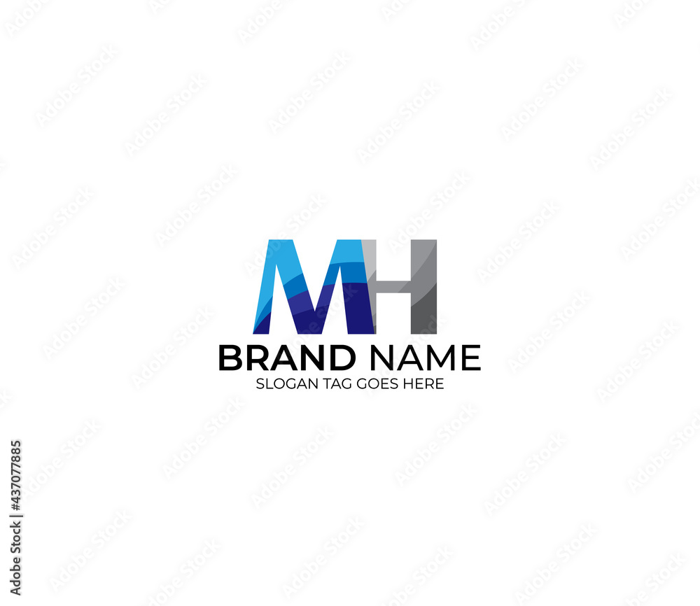 Modern MH Alphabet Blue Or Gray Colors Company Based Logo Design Concept