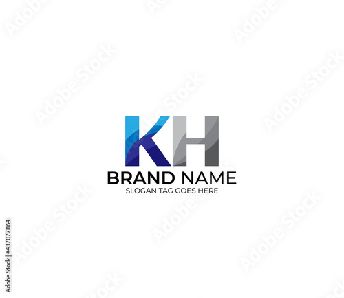 Modern KH Alphabet Blue Or Gray Colors Company Based Logo Design Concept