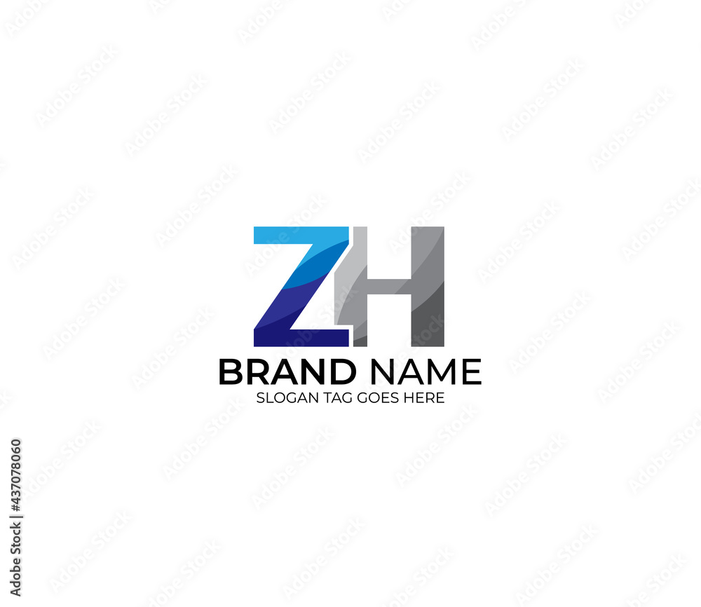 Modern ZH Alphabet Blue Or Gray Colors Company Based Logo Design Concept