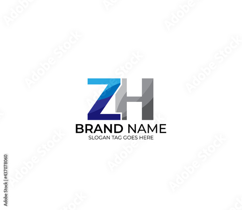 Modern ZH Alphabet Blue Or Gray Colors Company Based Logo Design Concept