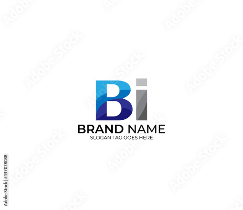 Modern BI Alphabet Blue Or Gray Colors Company Based Logo Design Concept
