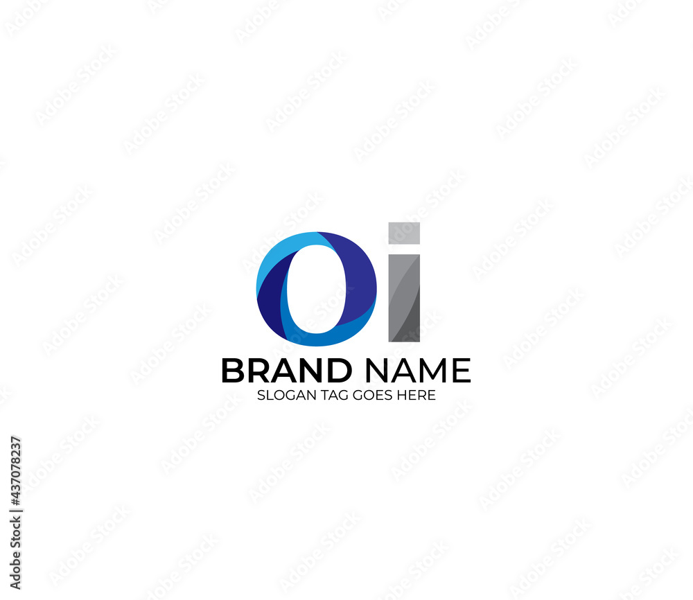 Modern OI Alphabet Blue Or Gray Colors Company Based Logo Design Concept