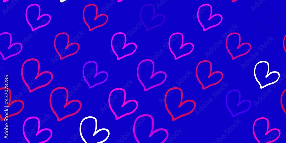 Light Blue, Red vector background with hearts. Light Blue, Red vector background with hearts.
