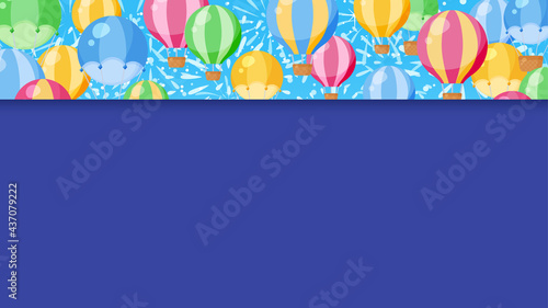 かわいい気球と花火のフレーム_イラスト_青空_16:9