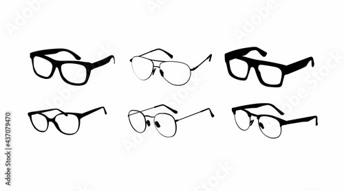 Black and white Glasses frames. Vector Isolated Set of Different Glasses Frames