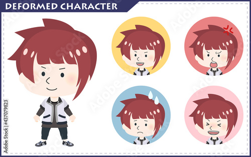 かわいいミニキャラの全身イラストと表情差分セット（スポーツマン／アシメ）