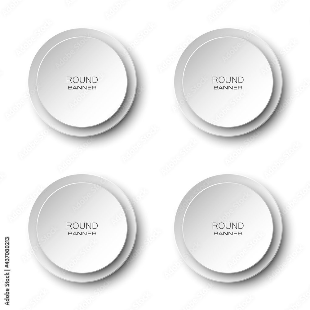 Design Round shape. Origami vector circle banner. Four White stickers inscriptions Design Round shape. Origami vector circle banner. Four White stickers inscriptions
