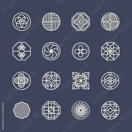 Korea traditional pattern outline icon collection. Thin line icon vector illustrator.