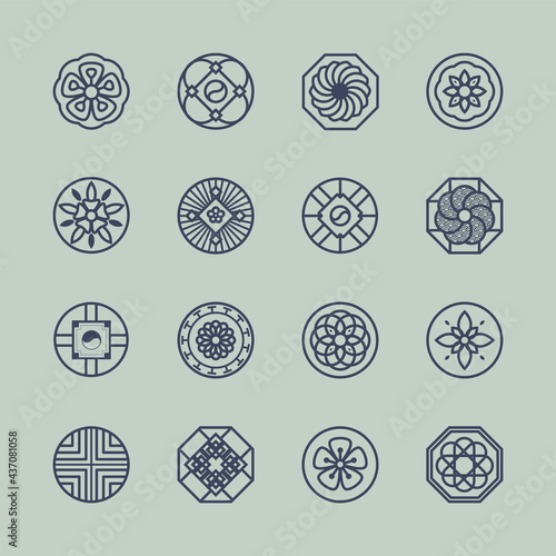 Korea traditional pattern outline icon collection. Thin line icon vector illustrator.