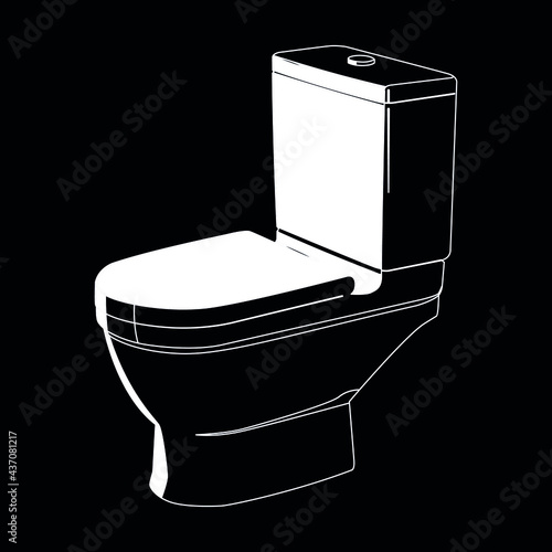 Flush toilet white on black background