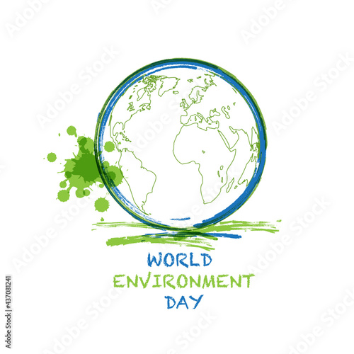 World Environment day with water brush piant and splash, Vector illustration