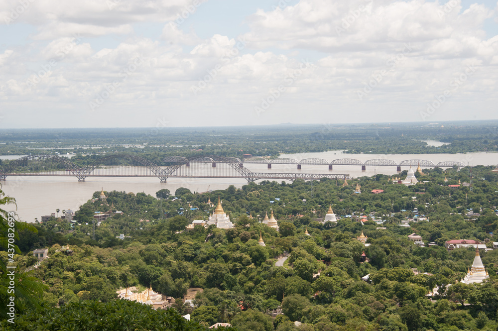 Overlooking from Sagaing Hill in Mandalay onto the temples, river, and bridges