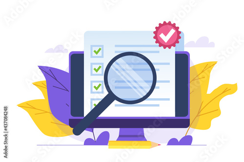 Standard for quality control, international certification concept. Vector illustration