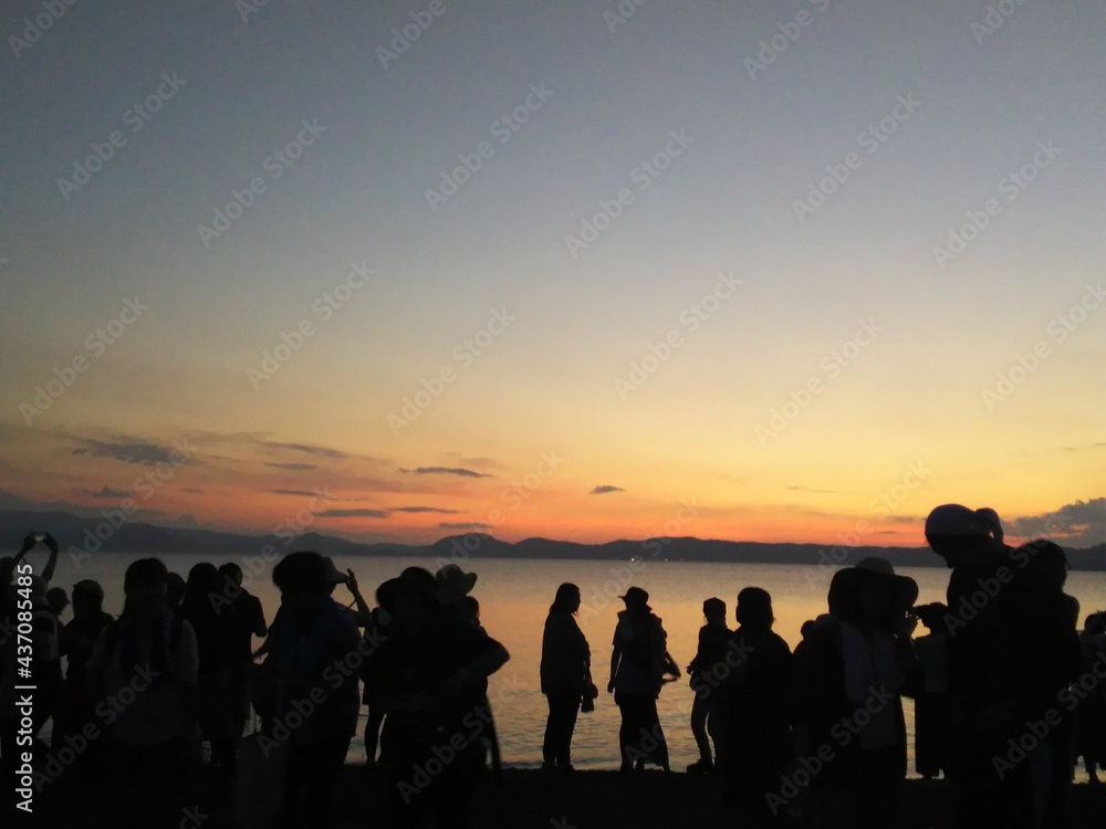 Fototapeta premium 猪苗代湖の夕陽