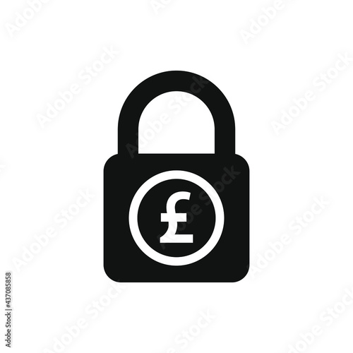 Pound sign with a padlock. Money security and protection icon flat style isolated on white background. Vector illustration