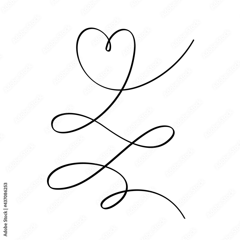 Continuous Heart Vector Illustration, One Line Art Love Symbol Continuous Heart Vector Illustration, One Line Art Love Symbol