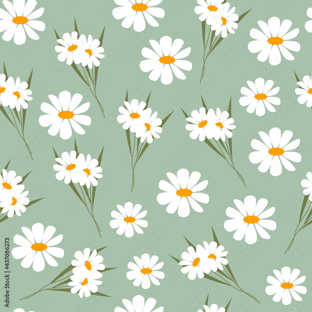Daisy Seamless pattern design for web and print. Digital illustrated texture. Chamomile pattern design.