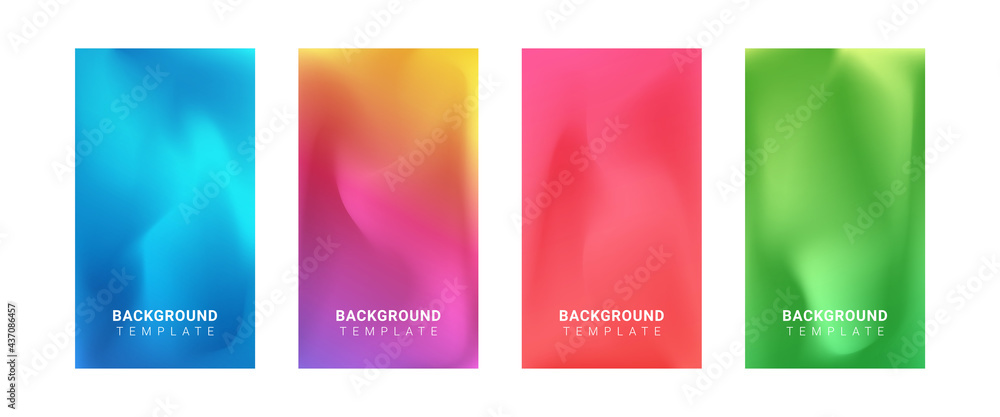 Modern abstract cover, social media story background template set. Cool gradient texture composition