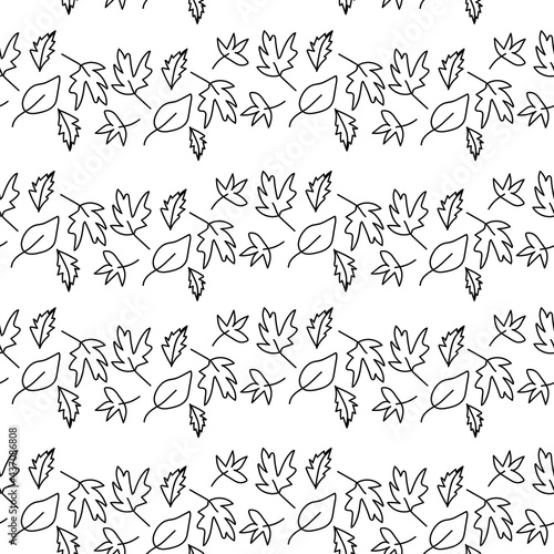 Seamless vector hand drawn autumn pattern on white isolated background.Print grapes,blueberries.leaves in doodle style with black line. Designs for wrapping paper, textiles, packaging, social media.