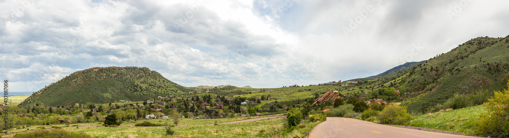 Scenic spring landscape in Red Rocks Park near the town of Morrison, Colorado