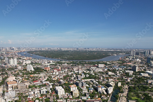 Aerial View of Chao Phraya River with Green Zone in Bang Krachao