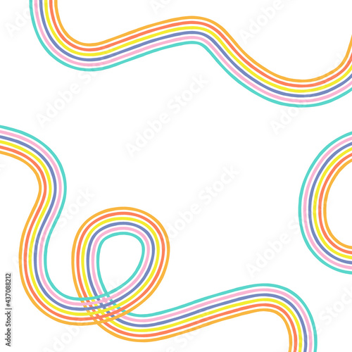 Abstract rainbow colour waves vector background. Geometric vibrant wavy stripe backdrop. Groovy multicoloured curved stripes wallpaper. Hippie positive boho vibes aesthetic graphic design.
