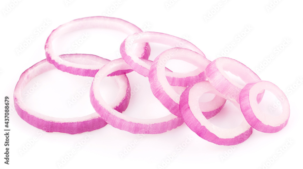 Red onion rings on white background Red onion rings on white background