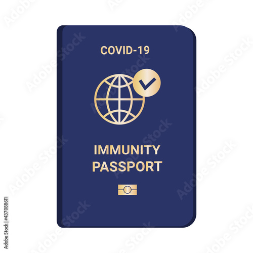 Immunity and vaccine passports. Passport with mark of immunity and vaccination. Crossed-out virus. Blue passport