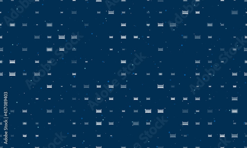 Seamless background pattern of evenly spaced white baby cot symbols of different sizes and opacity. Vector illustration on dark blue background with stars