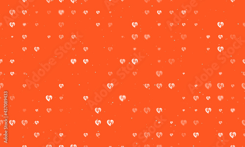 Seamless background pattern of evenly spaced white mom with baby symbols of different sizes and opacity. Vector illustration on deep orange background with stars