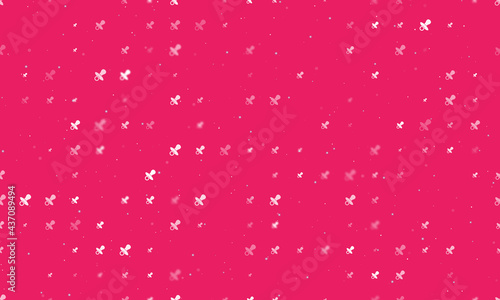 Seamless background pattern of evenly spaced white nipple symbols of different sizes and opacity. Vector illustration on pink background with stars