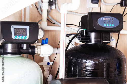 Home water filter softener system. Water purification. 