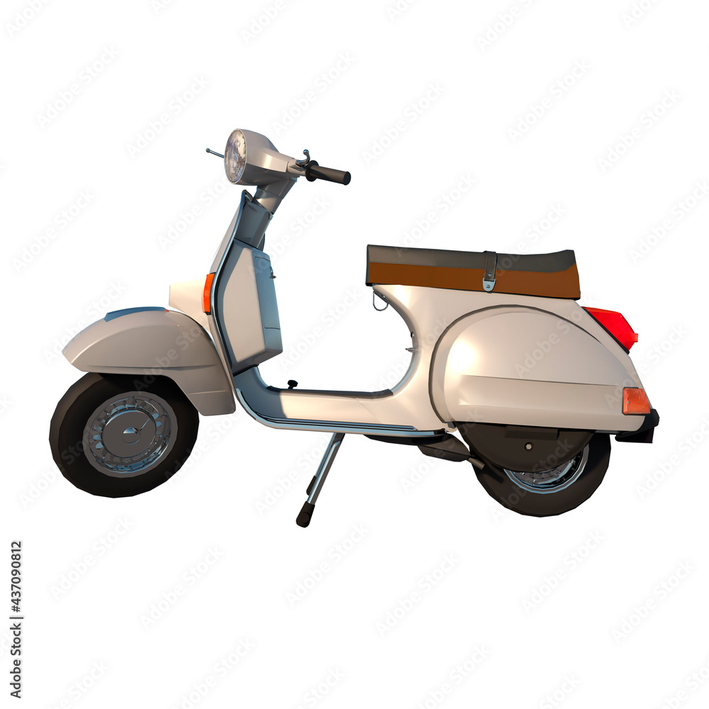 Scooter motorcycle vitange 1980s 2 - Lateral view white background 3D Rendering Ilustracion 3D