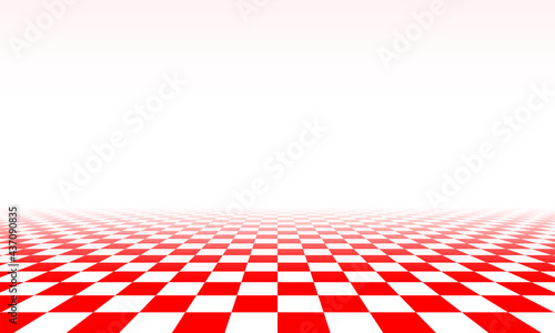 Abstract checkered floor in surreal interior. Room with no horizon and tiled floor.