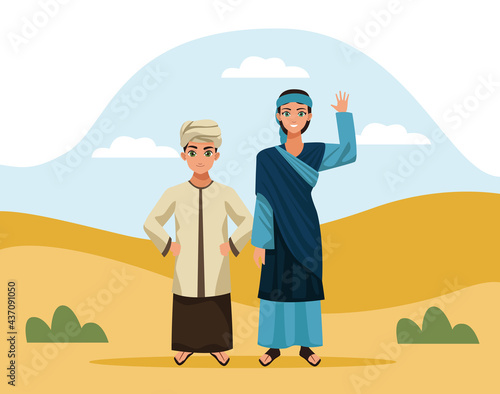 kids muslim couple characters