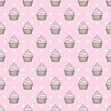 Sweet cape cakes pattern on yellow background. Seamless.