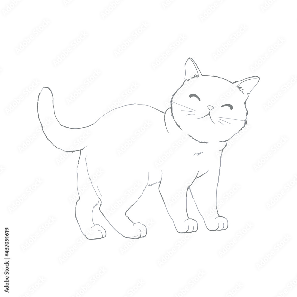 sketch of a cat isolated on a white background. Cute cat sketch of a cat isolated on a white background. Cute cat