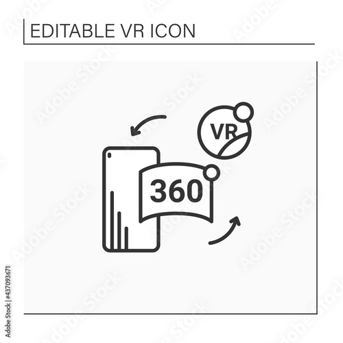 Vr in cell phone line icon. Virtual reality application on telephone. Special app helps immerse into 3d world.Modern technology concept. Isolated vector illustration.Editable stroke