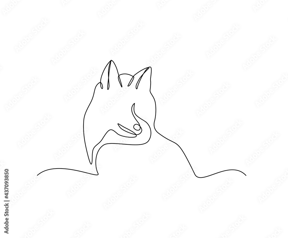 Fototapeta premium Dog continuous line art drawing style. Minimalist black Husky outline. Editable active stroke vector.