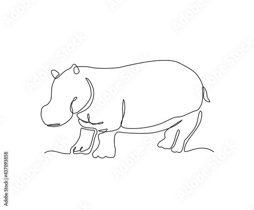 Hippo continuous line art drawing style. Minimalist black hippopotamus outline. editable active stroke vector.