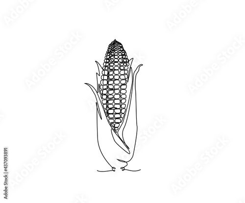 Corn continuous line art drawing style. Minimalist black Corn outline. Editable active stroke vector.