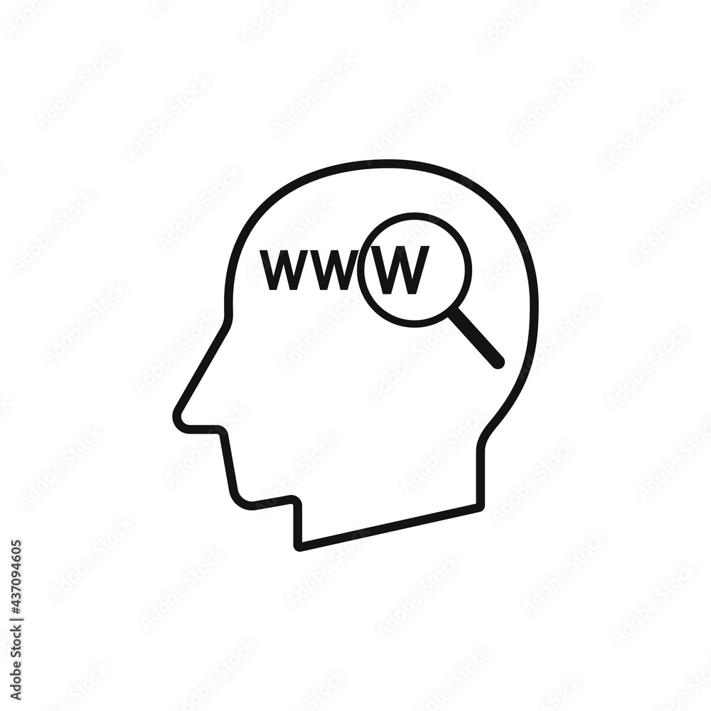 Human head with web search sign silhouette vector illustration Human head with web search sign silhouette vector illustration
