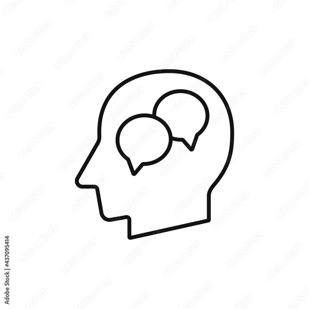 Human head with text bubbles silhouette vector illustration