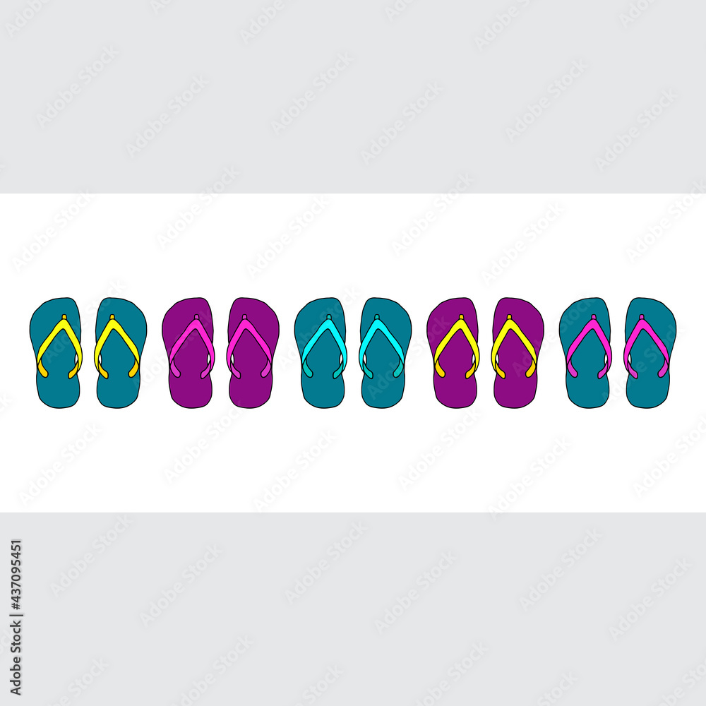 Bright illustration with flip flops on a white background. Vector drawing.