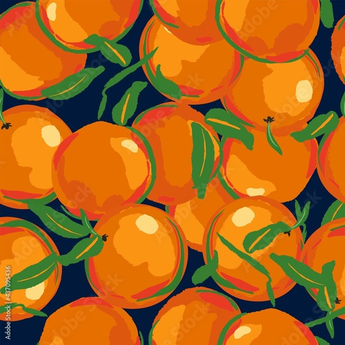 Orange Fruits with leaves summer Seamless pattern Trend Fruit Print for textiles vector illustration