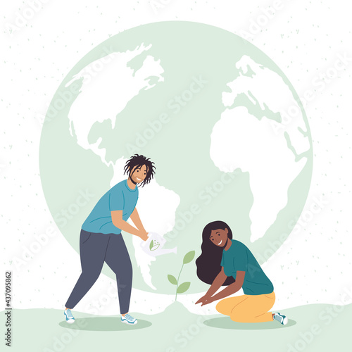 couple ecologists planting