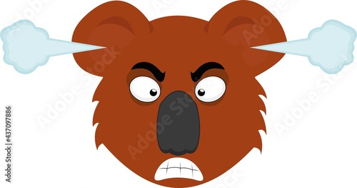 Vector emoticon illustration of the face of a cartoon koala, with an angry expression and fuming from the ears